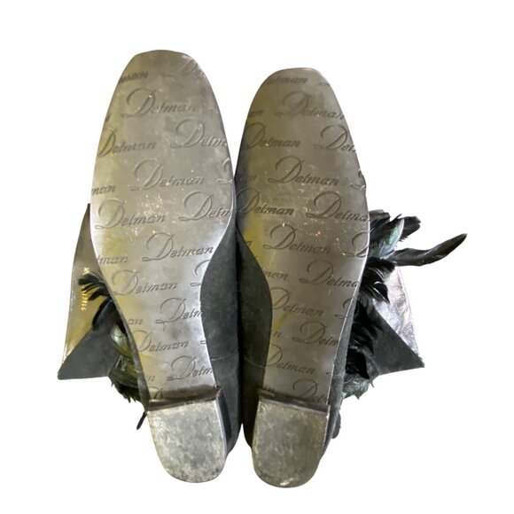 Black Suede Feather Delman Ankle Boots Size 9.5 Western Indian Punk Rock Retro - Picture 12 of 12